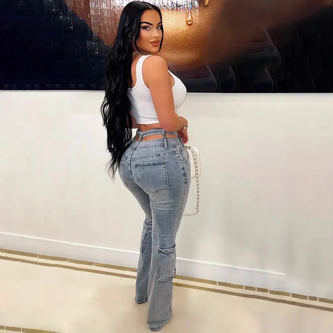 Jeans Women Denim Straight Pants Streetwear Mom Full Length High Waist Multiple Pockets Distressed Washed 2025 Vintage Trousers