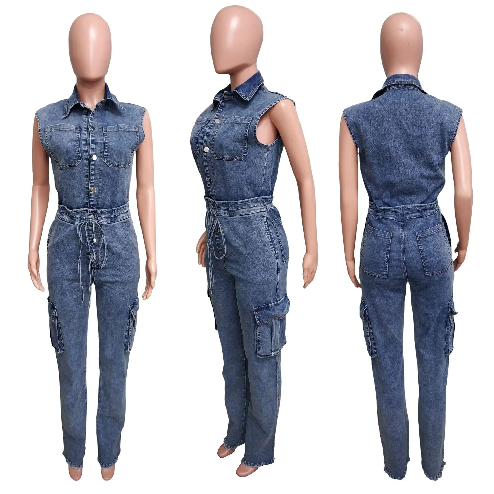 Demin Overalls Women Slim Fit Jumpsuits Sleeveless One Piece Long Pants Mom Jeans High Waist Y2k Club Party Casual Rompers