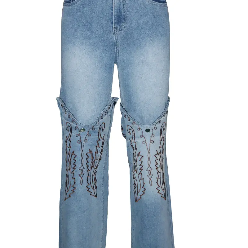 Denim Pant Women Jeans Wide Leg Long Pants High Waist Straight Trousers Y2k Streetwear Embroidery Splice Mom Jeans Party Club
