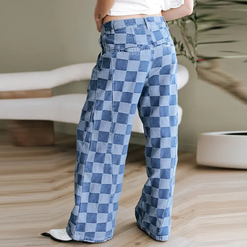 Denim Pant Women Mom Jeans Wide Leg Long Pants Casual Loose High Waist Straight Trousers Y2k Streetwear Splice Punk Club 2025