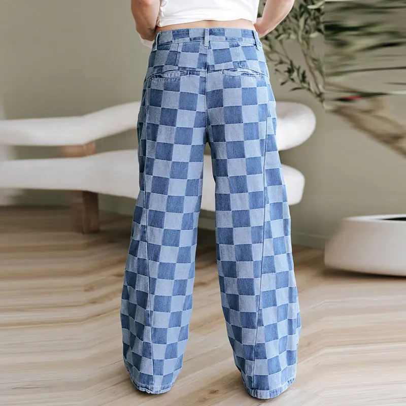 Denim Pant Women Mom Jeans Wide Leg Long Pants Casual Loose High Waist Straight Trousers Y2k Streetwear Splice Punk Club 2025