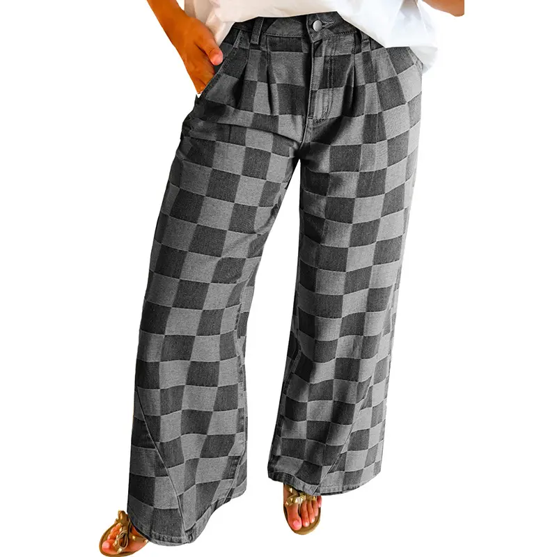Denim Pant Women Mom Jeans Wide Leg Long Pants Casual Loose High Waist Straight Trousers Y2k Streetwear Splice Punk Club 2025