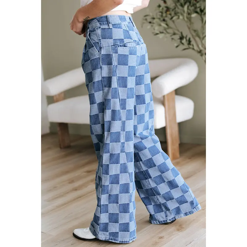 Denim Pant Women Mom Jeans Wide Leg Long Pants Casual Loose High Waist Straight Trousers Y2k Streetwear Splice Punk Club 2025