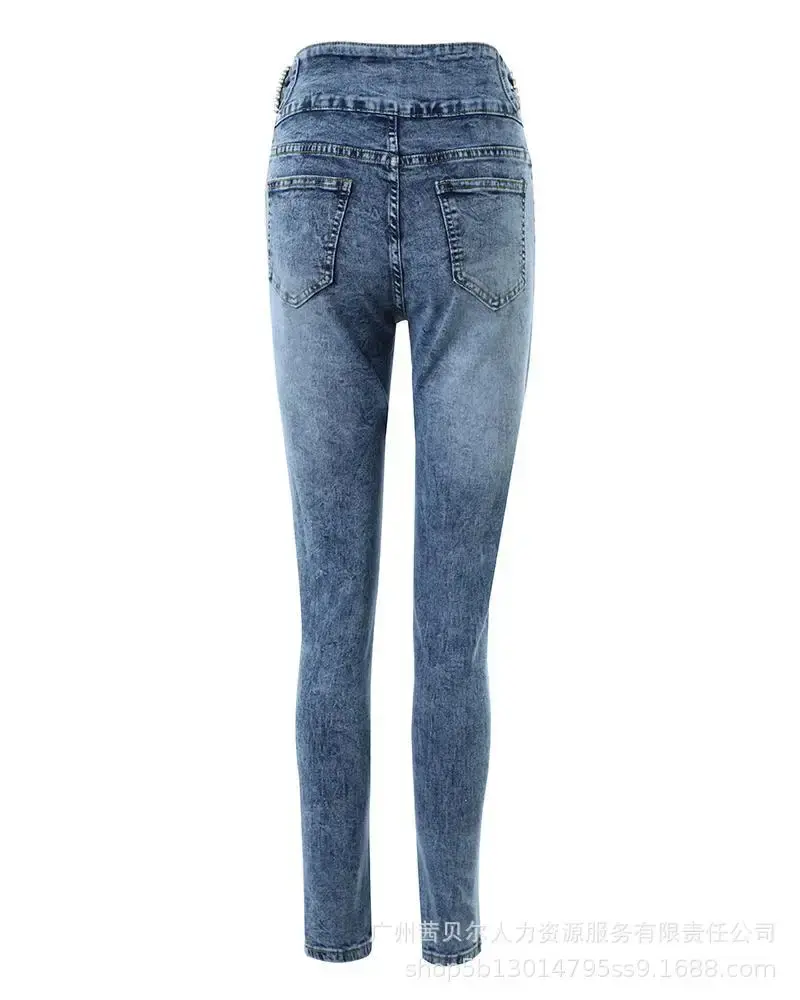 New Women Jeans Elastic Pencil Trousers High Waist Ladies Tight Clothing Slim Fit Casual Skinny Denim Office Lady Pants Elegant