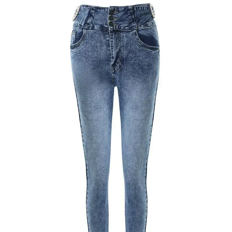 New Women Jeans Elastic Pencil Trousers High Waist Ladies Tight Clothing Slim Fit Casual Skinny Denim Office Lady Pants Elegant
