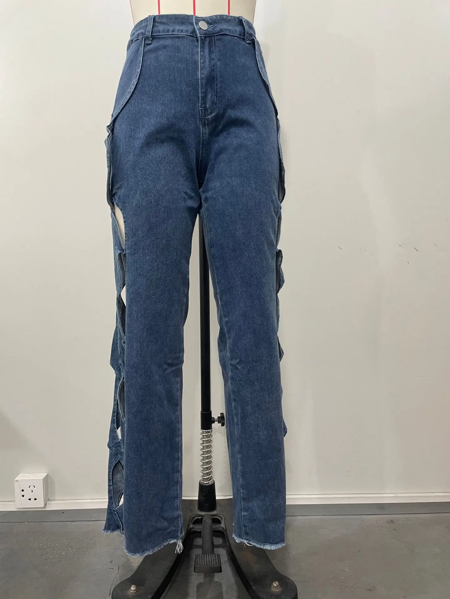 Denim Pant Women Jeans Long Pants Hollowed Out High Waist Straight Trousers Y2k Streetwear Casual Mom Jeans Night Club Summer