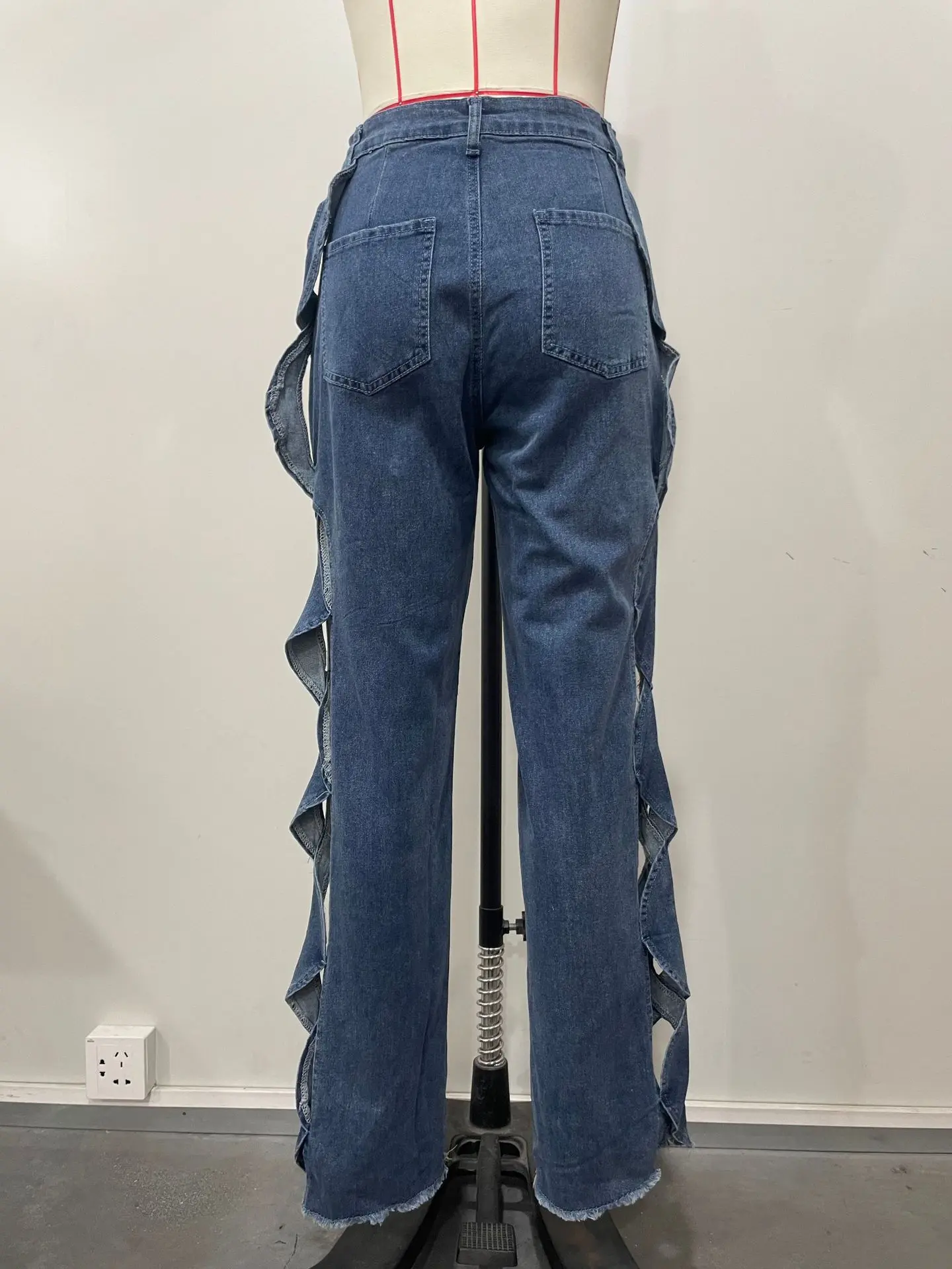 Denim Pant Women Jeans Long Pants Hollowed Out High Waist Straight Trousers Y2k Streetwear Casual Mom Jeans Night Club Summer