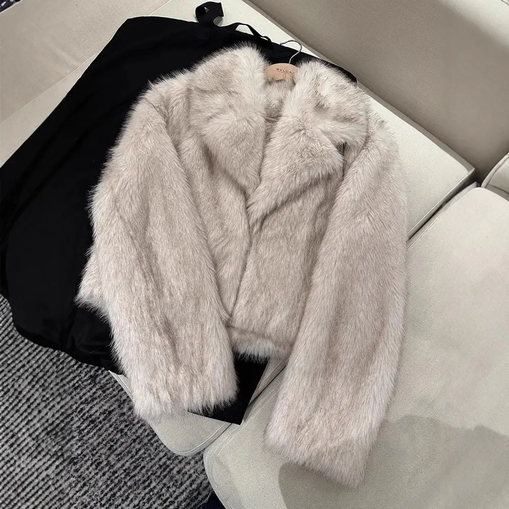 Faux Fur Women Coats Turn Down Collar Short Coat Y2k Streetwear Elegant Jackets Open Stitch Thick Warm Outerwear Autumn Winter