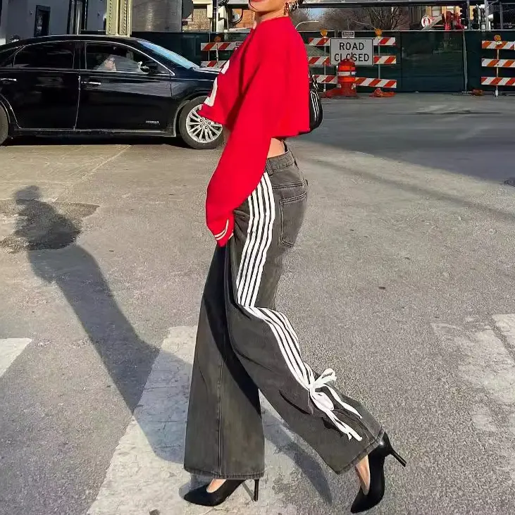 Denim Pant Women Jeans Wide Leg Long Pants Y2k Streetwear High Waist Casual Straight Trousers Elegant Mom Jeans Work 2025
