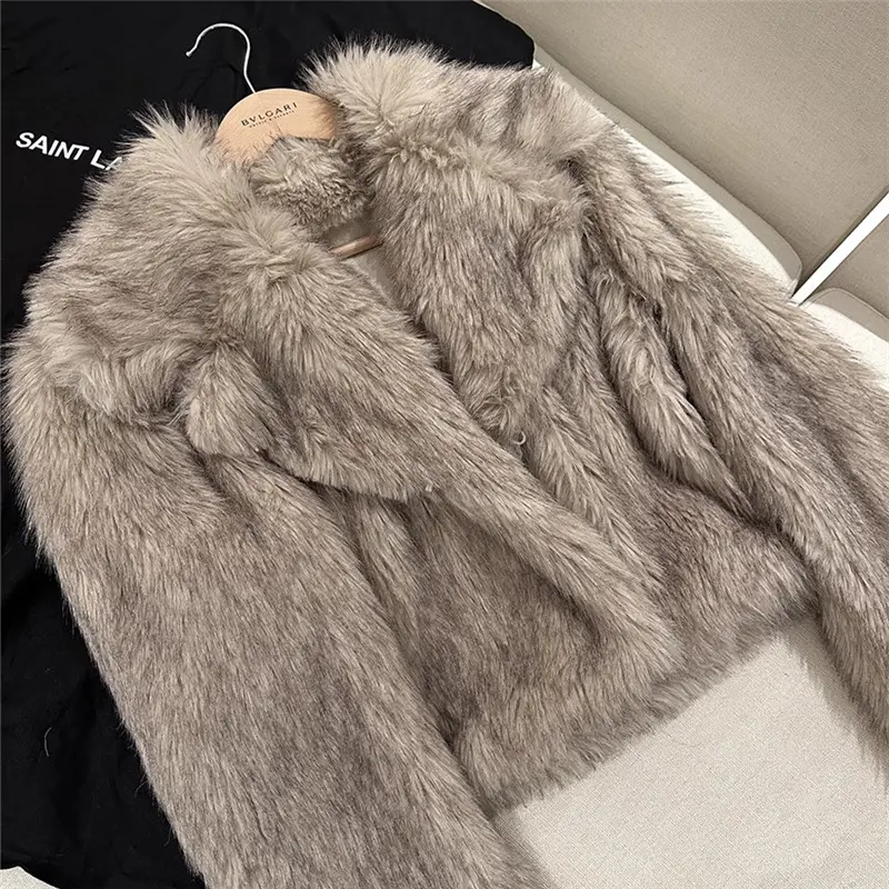 Faux Fur Women Coats Turn Down Collar Short Coat Y2k Streetwear Elegant Jackets Open Stitch Thick Warm Outerwear Autumn Winter