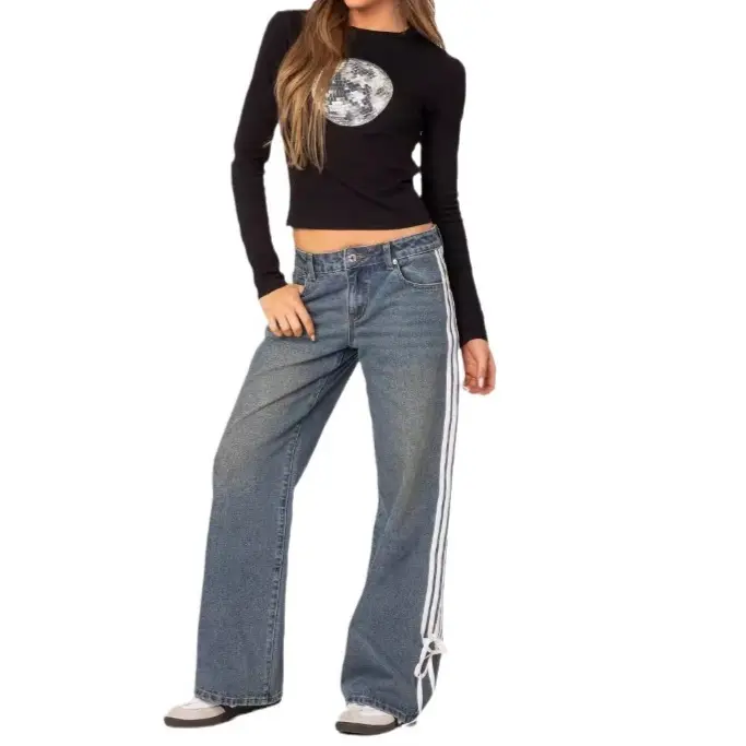 Denim Pant Women Jeans Wide Leg Long Pants Y2k Streetwear High Waist Casual Straight Trousers Elegant Mom Jeans Work 2025