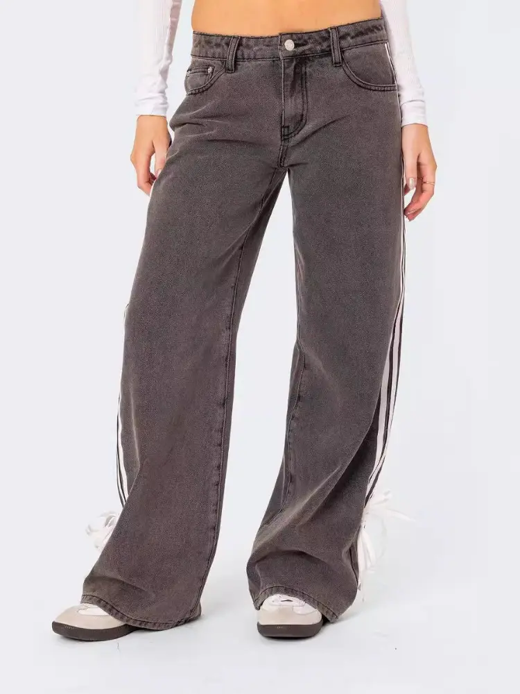 Denim Pant Women Jeans Wide Leg Long Pants Y2k Streetwear High Waist Casual Straight Trousers Elegant Mom Jeans Work 2025