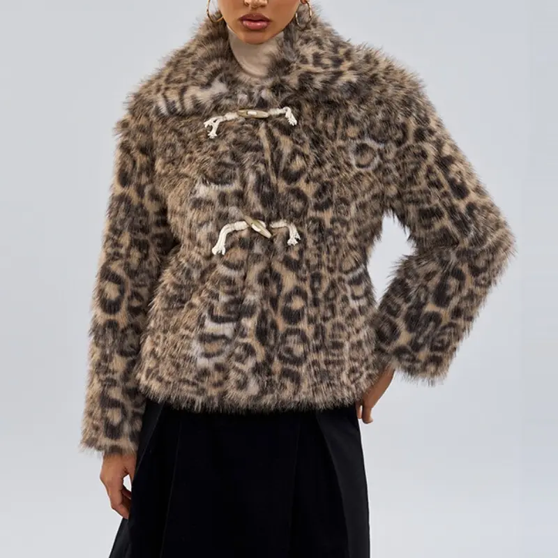 Faux Fur Women Coats Full Sleeve Leopard Print Coat Thick Warm Turn Down Collar Y2k Streetwear Elegant Open Stitch 2025 Jackets