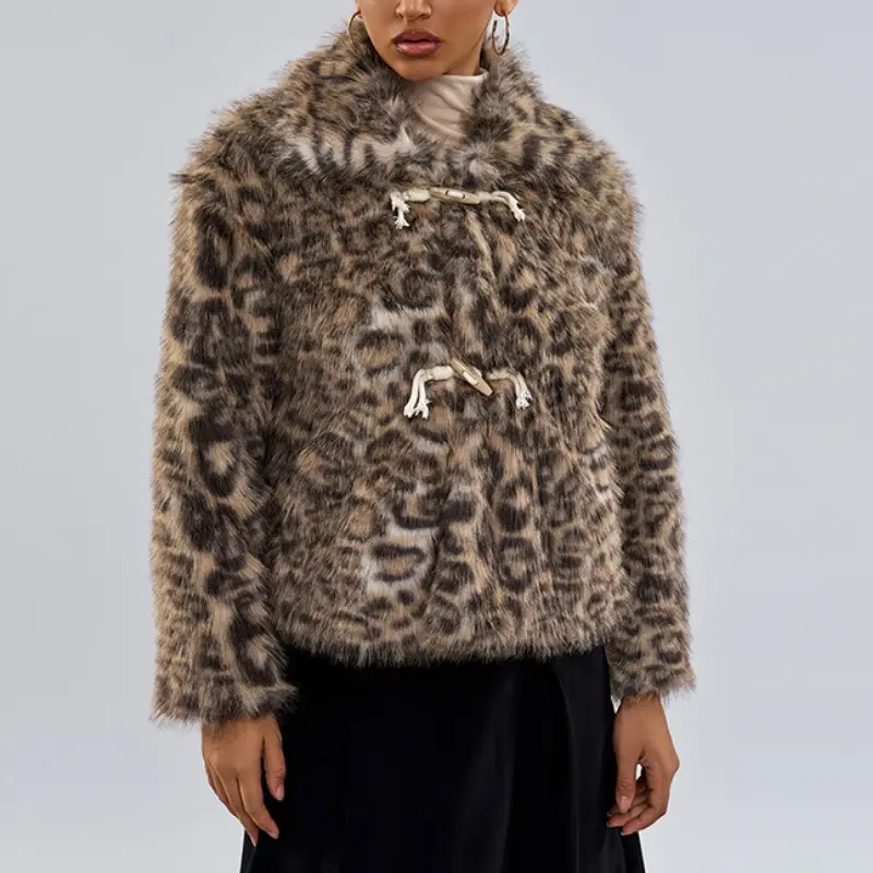 Faux Fur Women Coats Full Sleeve Leopard Print Coat Thick Warm Turn Down Collar Y2k Streetwear Elegant Open Stitch 2025 Jackets