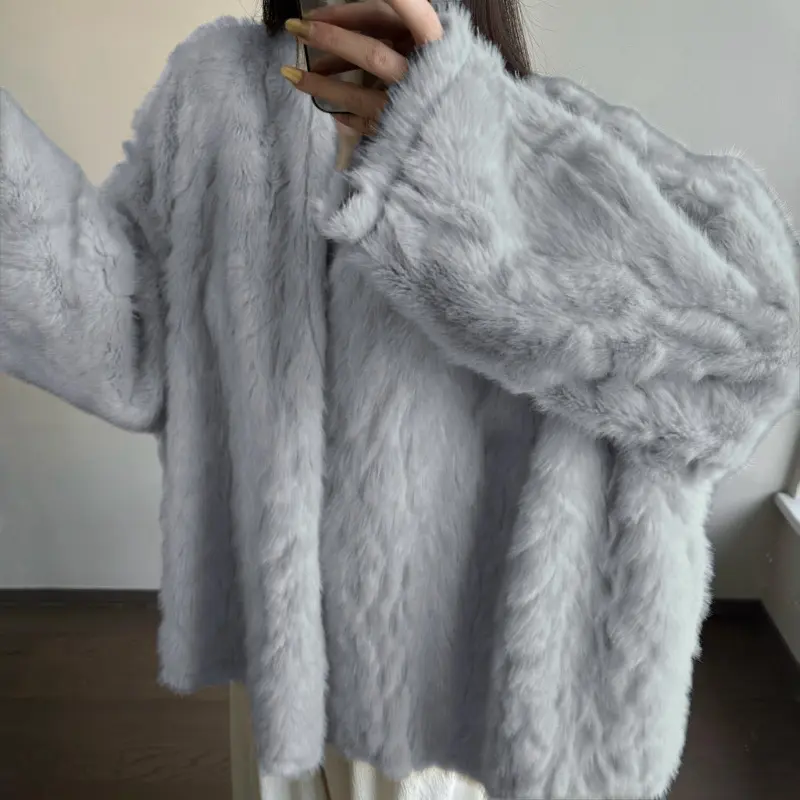 Faux Fur Women Coats Bat Sleeve Mid Length Coat Thick Warm Y2k Streetwear Elegant Jackets Open Stitch Outerwear Autumn Winter