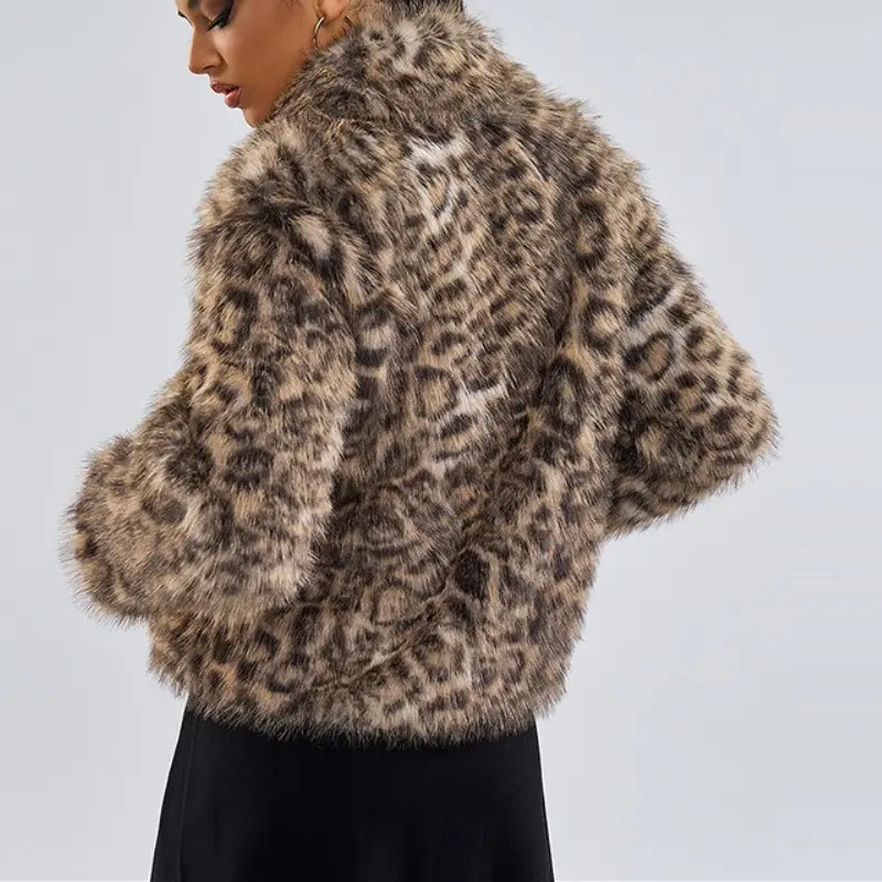 Faux Fur Women Coats Full Sleeve Leopard Print Coat Thick Warm Turn Down Collar Y2k Streetwear Elegant Open Stitch 2025 Jackets