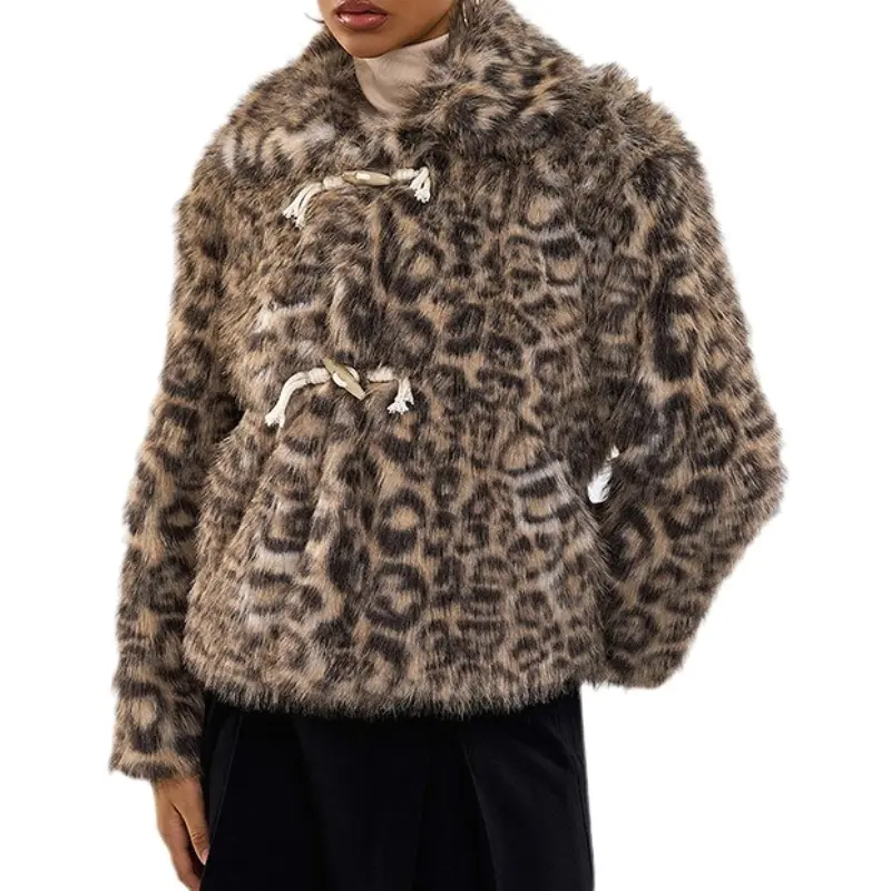 Faux Fur Women Coats Full Sleeve Leopard Print Coat Thick Warm Turn Down Collar Y2k Streetwear Elegant Open Stitch 2025 Jackets