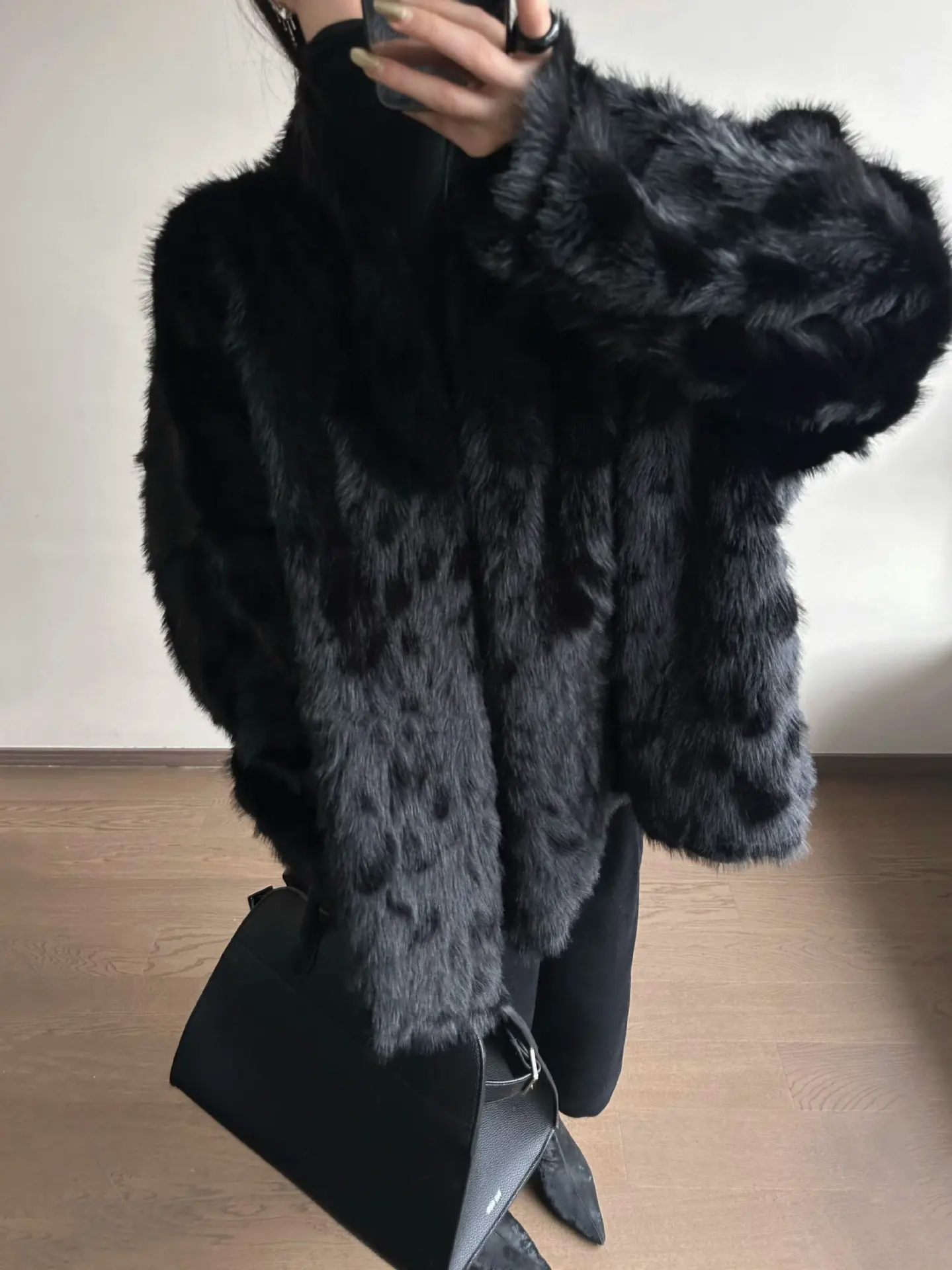 Faux Fur Women Coats Bat Sleeve Mid Length Coat Thick Warm Y2k Streetwear Elegant Jackets Open Stitch Outerwear Autumn Winter
