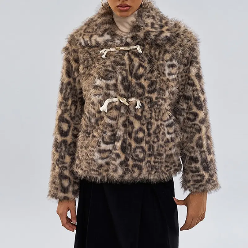 Faux Fur Women Coats Full Sleeve Leopard Print Coat Thick Warm Turn Down Collar Y2k Streetwear Elegant Open Stitch 2025 Jackets