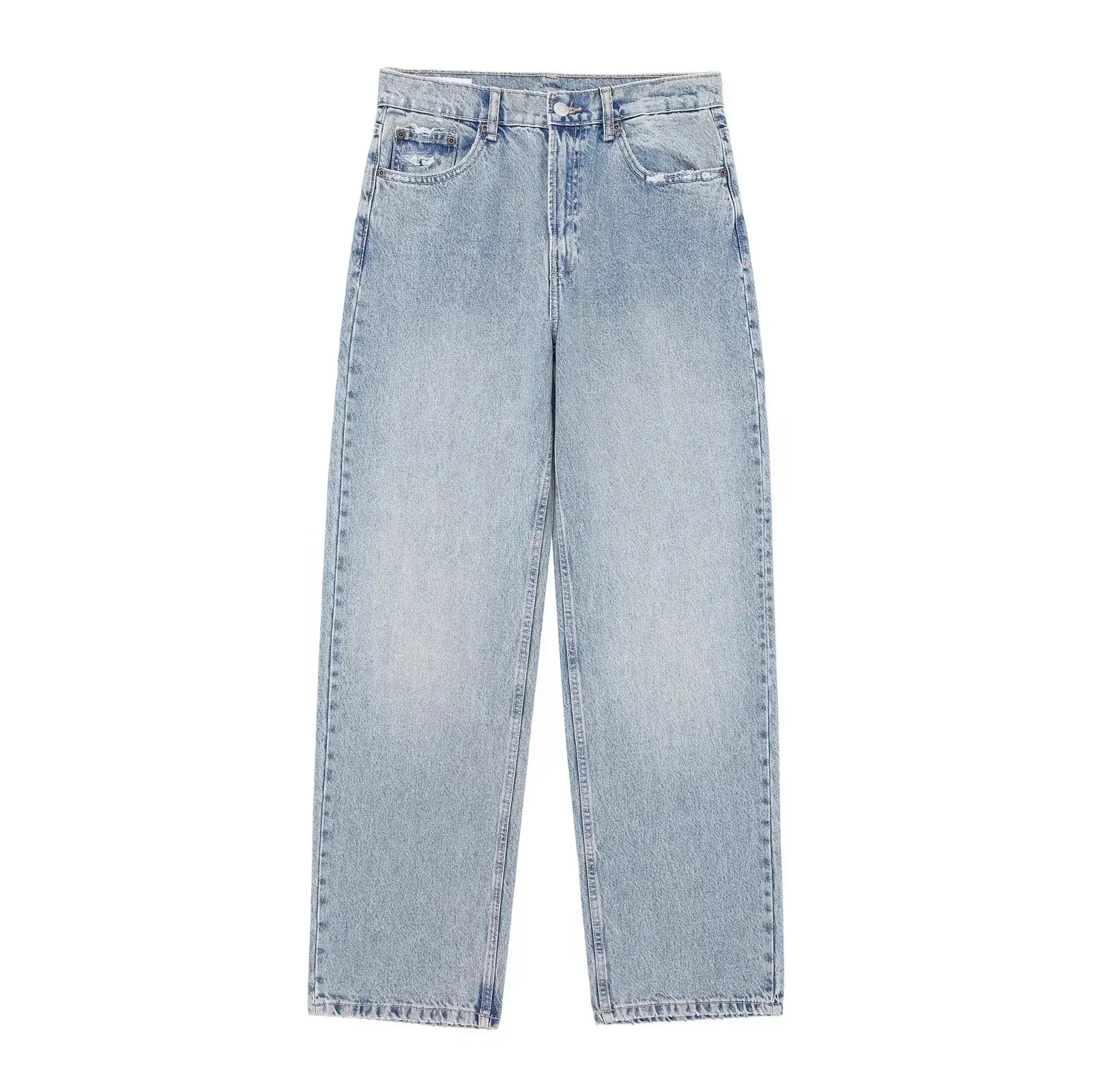 Ripped Jeans for Women Hole Pants Streetwear Low Waist Washed Distressed Pockets Denims 2025 Mom Jeans Vintage Straight Trousers