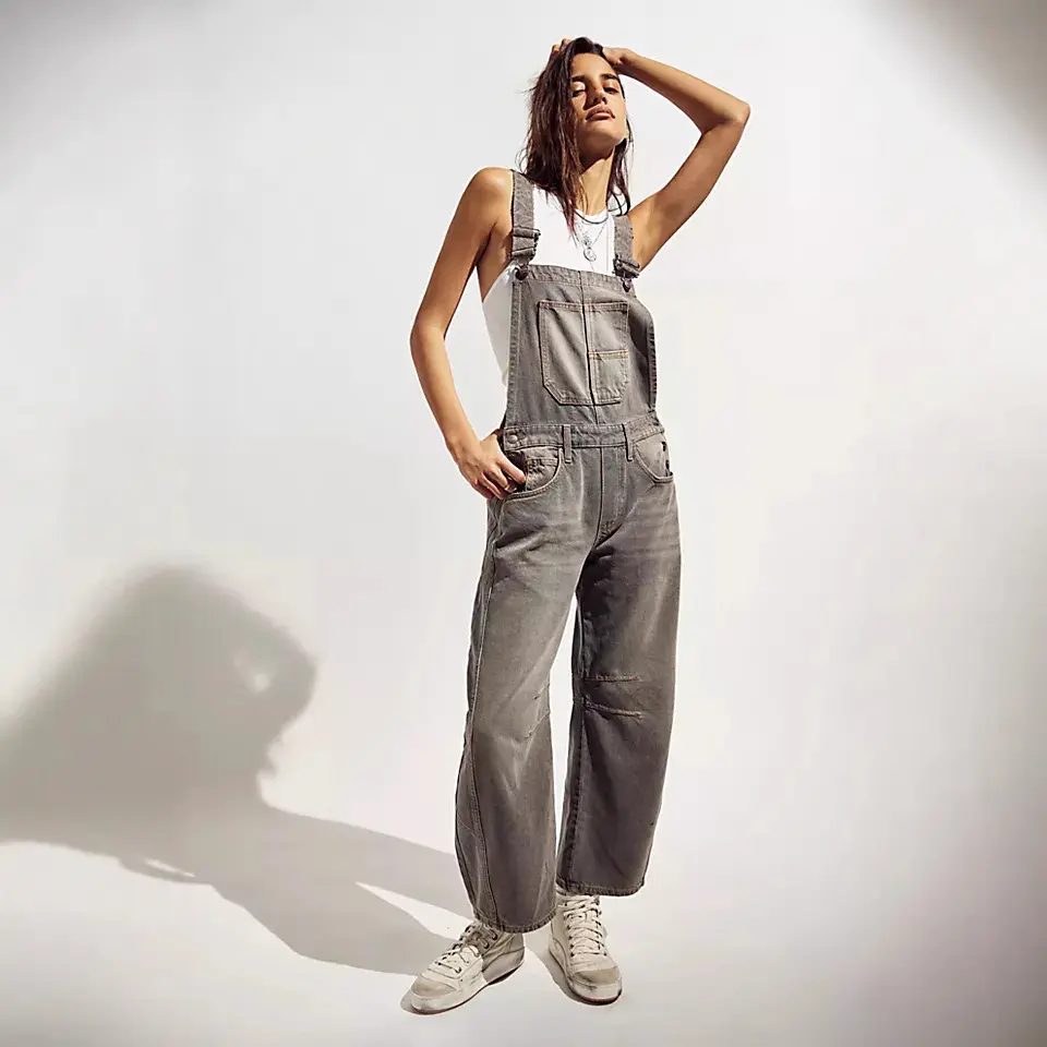 Jeans Women Denim Cargo Pants Wide Leg Long Pant Jumpsuit Y2k Streetwear Button Pocket Casual Straight Trousers Overalls