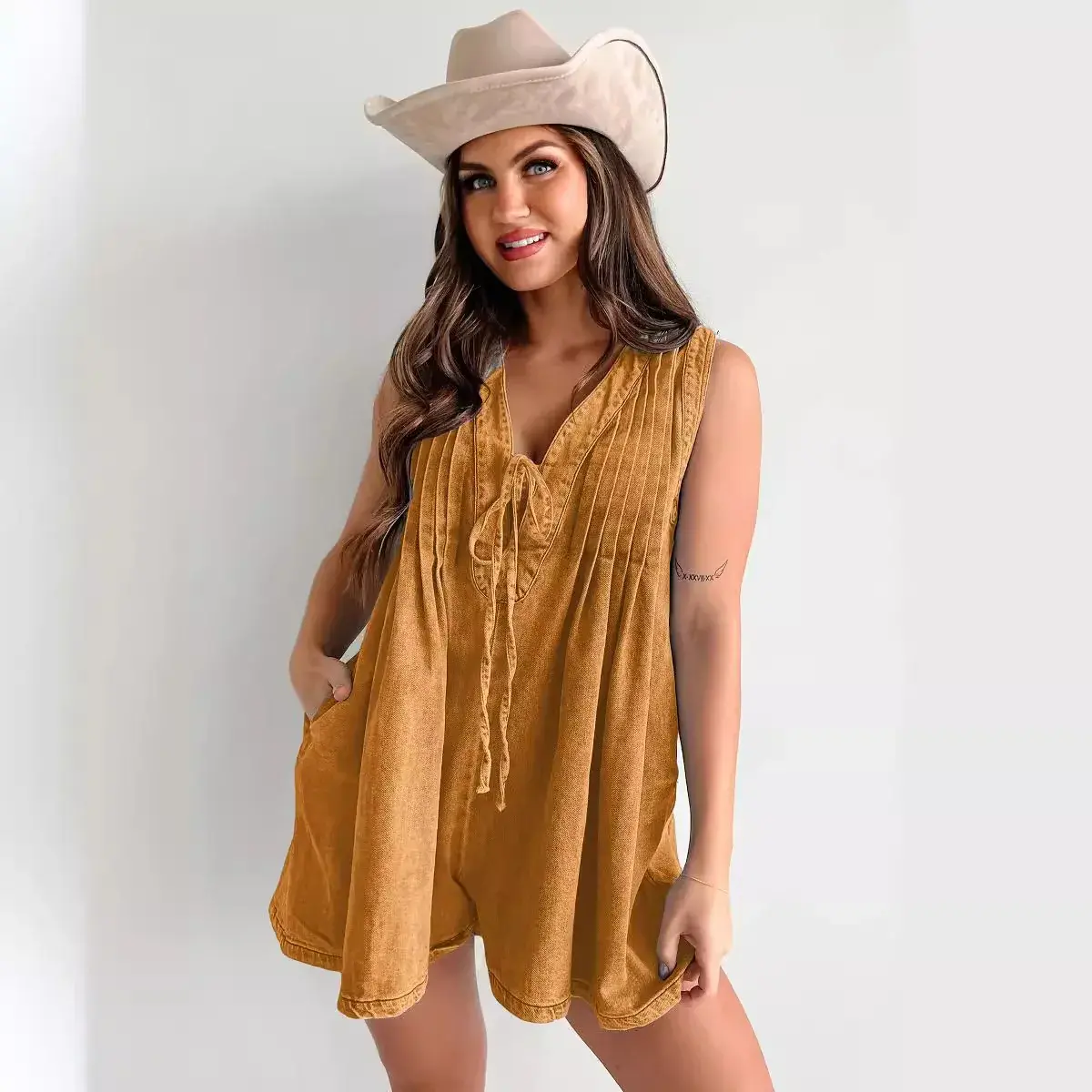 Rompers Women One Piece Jeans Shorts V Neck Lace Up Sleeveless Washed Distressed Overalls Short Pants Streetwear Playsuits