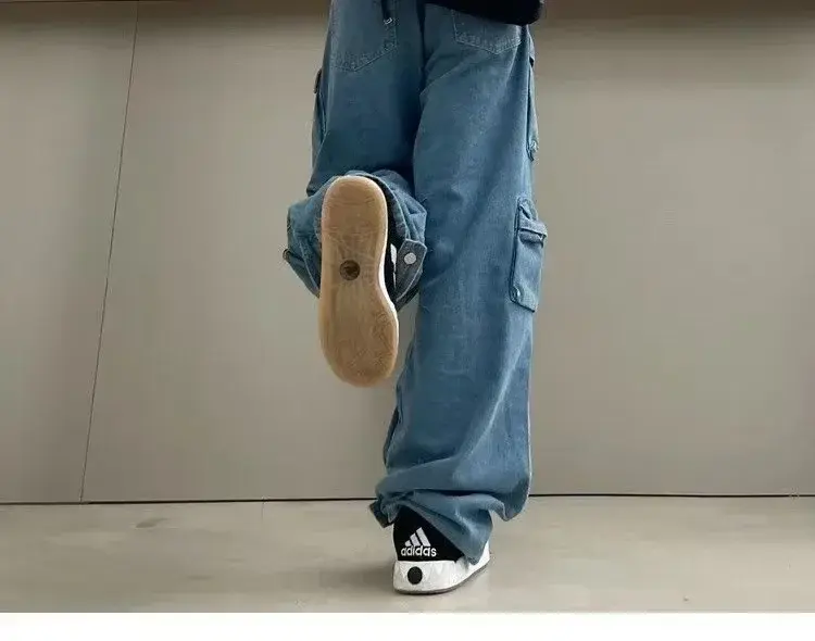Women Jeans Denim Cargo Pants Long Pant Wide Leg High Waist Button Pockets Streetwear Y2k Mom Straight Trousers Casual Loose
