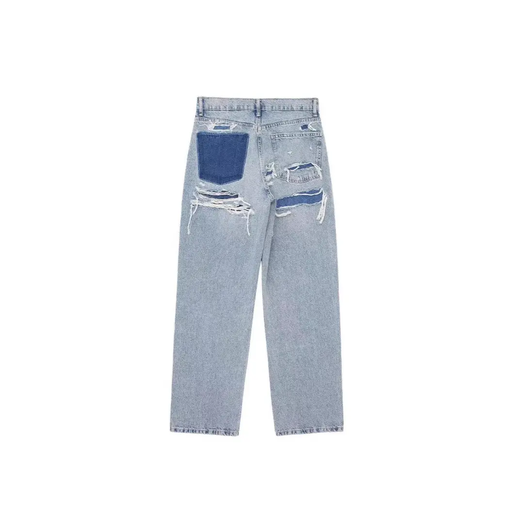 Jeans Women Denim Pant Straight Trousers Wide Leg Long Pants High Waist Y2k Streetwear Casual Mom Jeans Splice Elegant Work