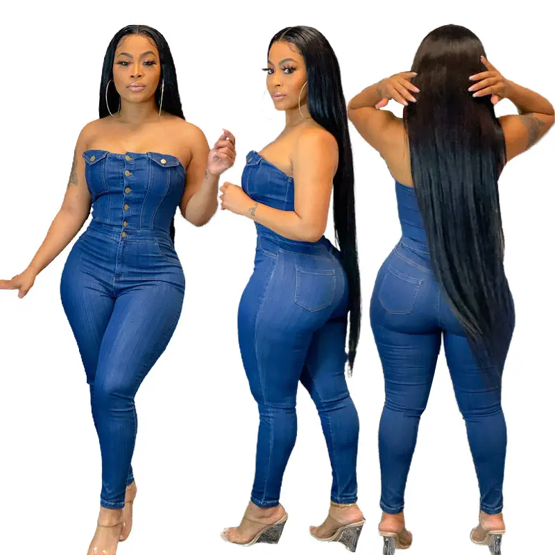 Jumpsuits Women Bodycon One Piece Long Pants Strapless Sleeveless Overalls Sexy Streetwear Y2k Party Club Slim Rompers Mom Jeans