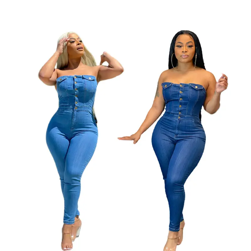 Jumpsuits Women Bodycon One Piece Long Pants Strapless Sleeveless Overalls Sexy Streetwear Y2k Party Club Slim Rompers Mom Jeans
