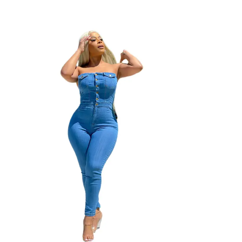 Jumpsuits Women Bodycon One Piece Long Pants Strapless Sleeveless Overalls Sexy Streetwear Y2k Party Club Slim Rompers Mom Jeans