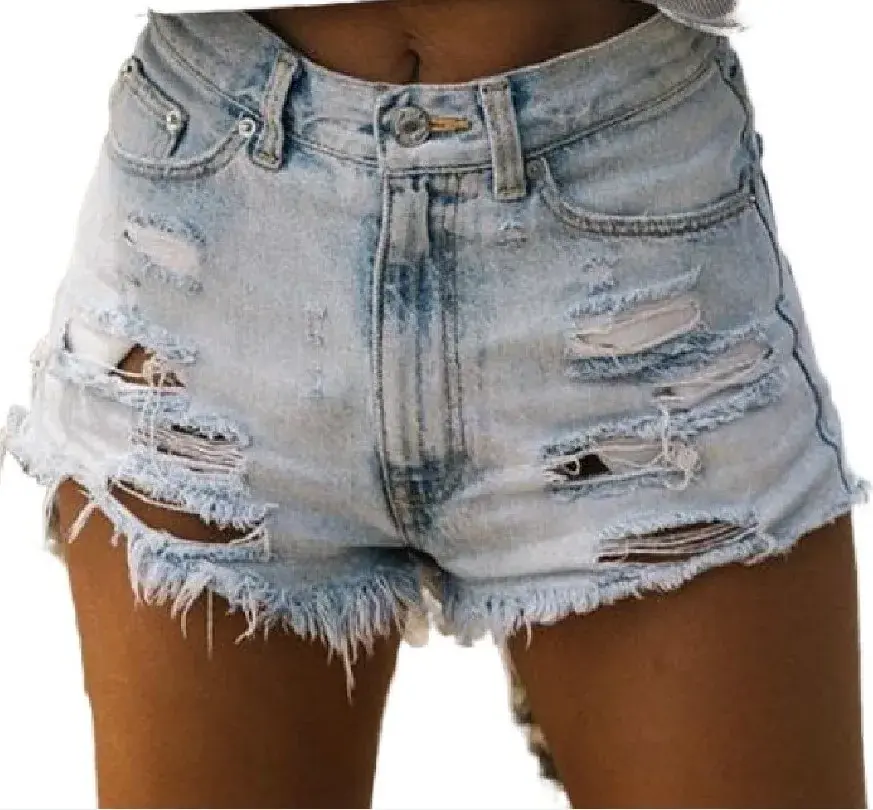 Ripped Women Denim Shorts Jean High Waist Skinny Washed Jeans Pockets Solid Hole 2025 Summer Distressed Tassel Vintage