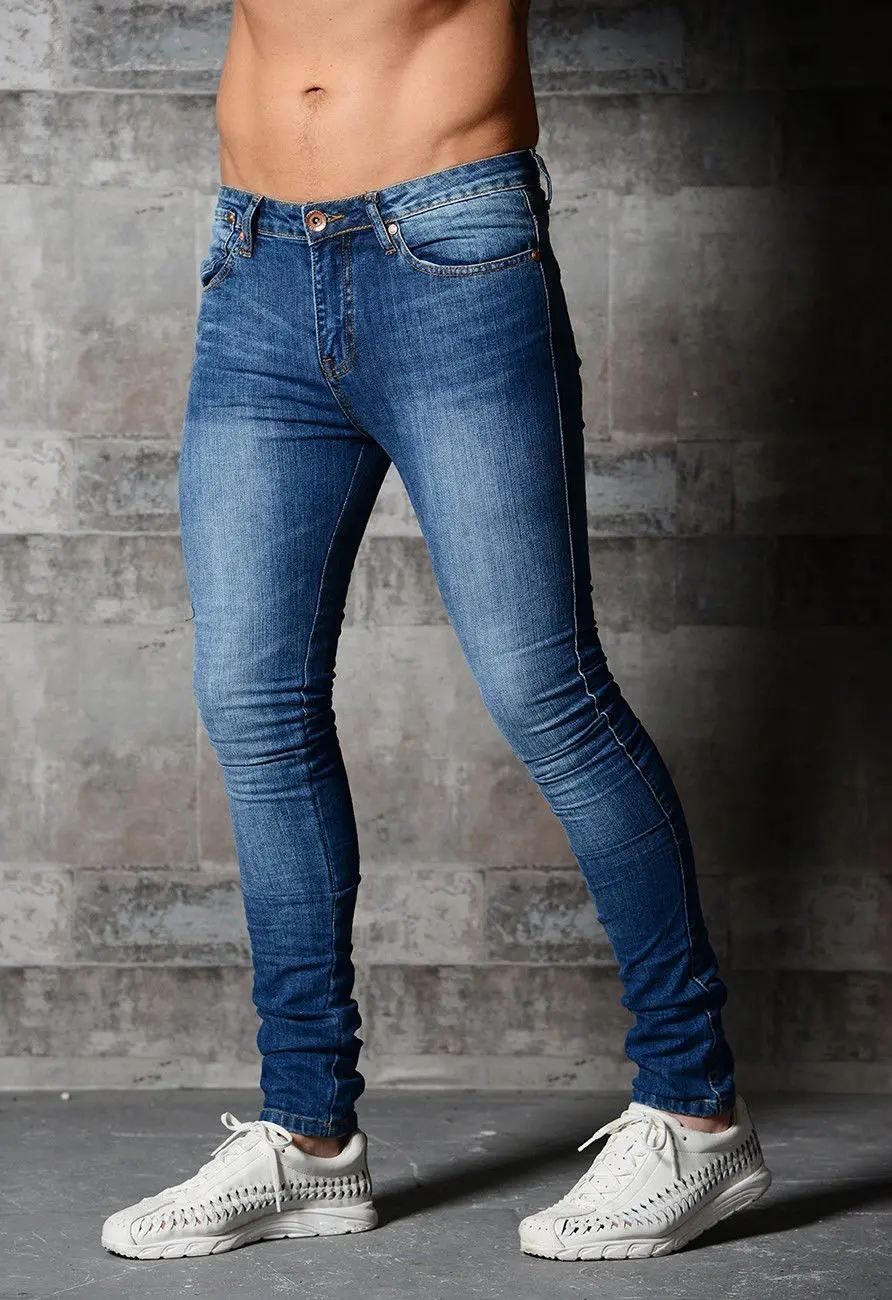 Men Jeans Denim Pencil Pants High Waist Solid Color Washing Slim Fit Pockets Slight Strech Ankle Length Pant Casual 2024