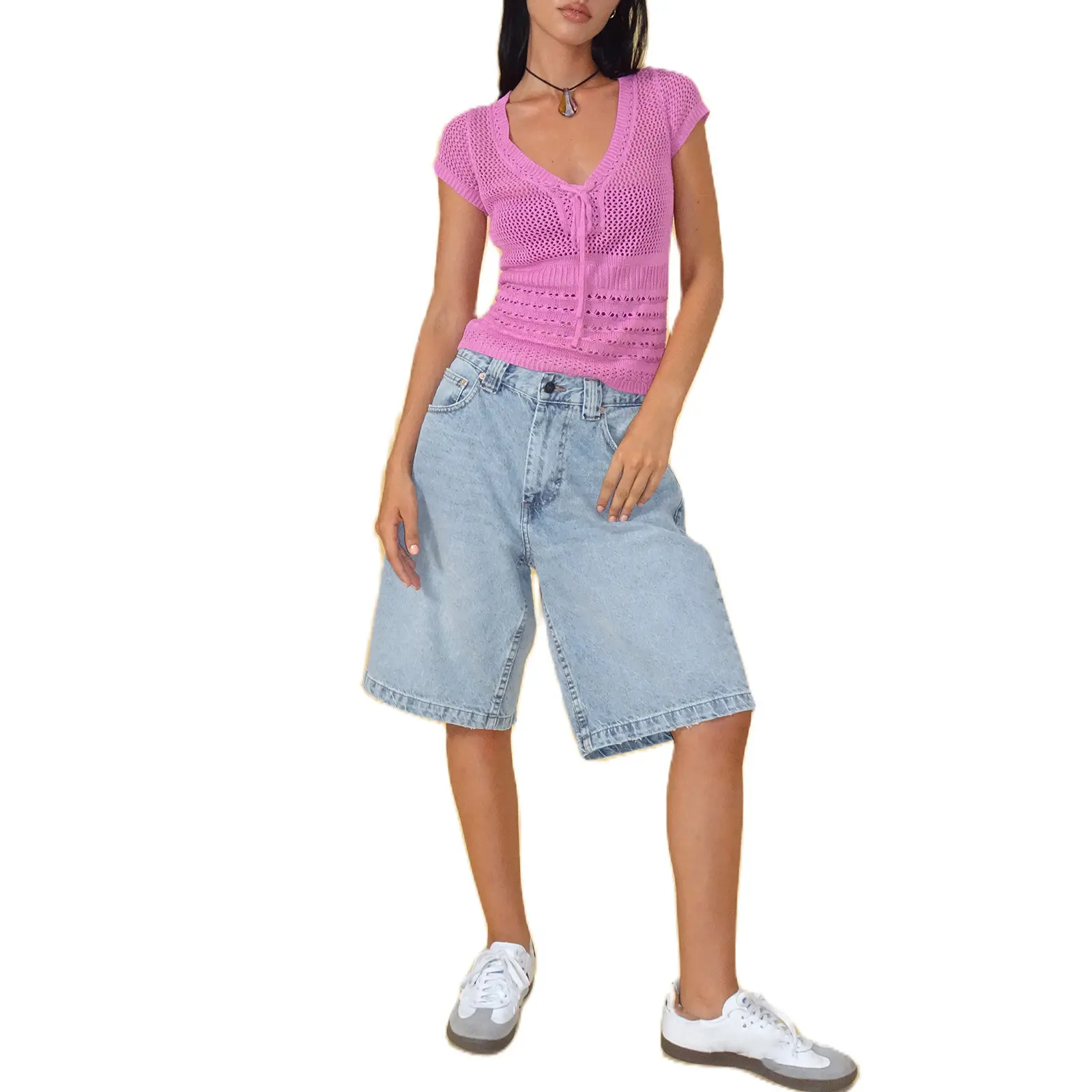 Denim Pant Women Wide Leg Jeans Calf Length Pants High Waist Straight Trousers Y2k Streetwear Mom Jeans Casual Loose Summer