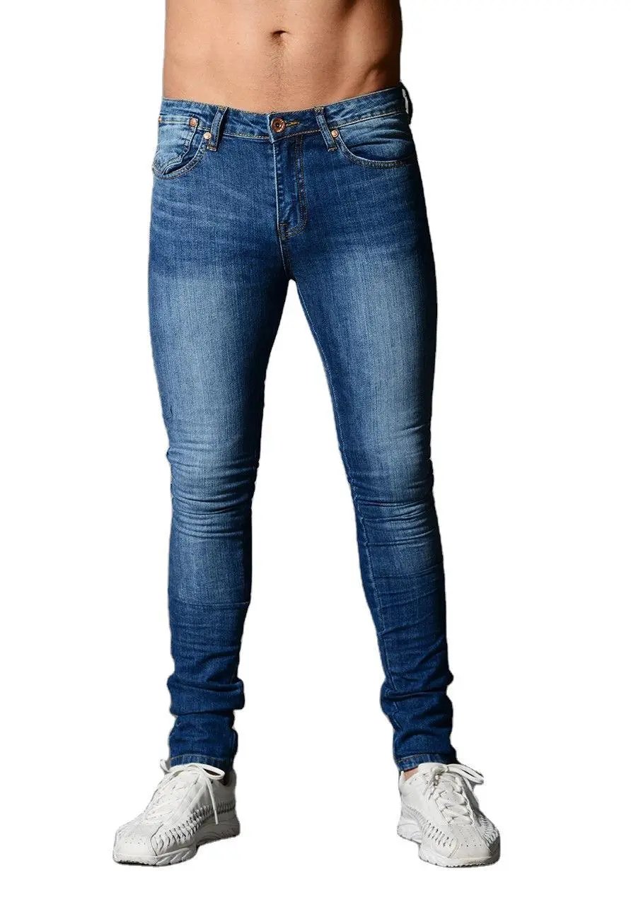 Men Jeans Denim Pencil Pants High Waist Solid Color Washing Slim Fit Pockets Slight Strech Ankle Length Pant Casual 2024