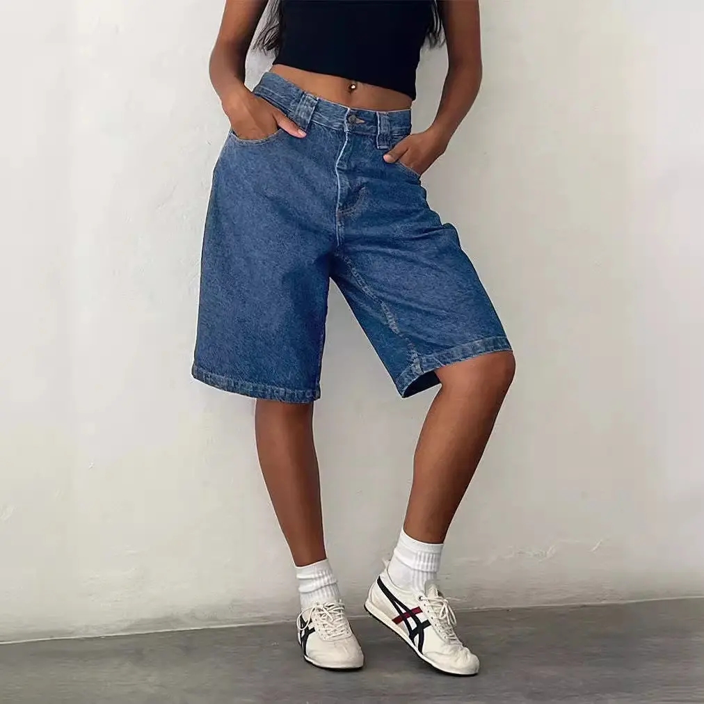 Denim Pant Women Wide Leg Jeans Calf Length Pants High Waist Straight Trousers Y2k Streetwear Mom Jeans Casual Loose Summer