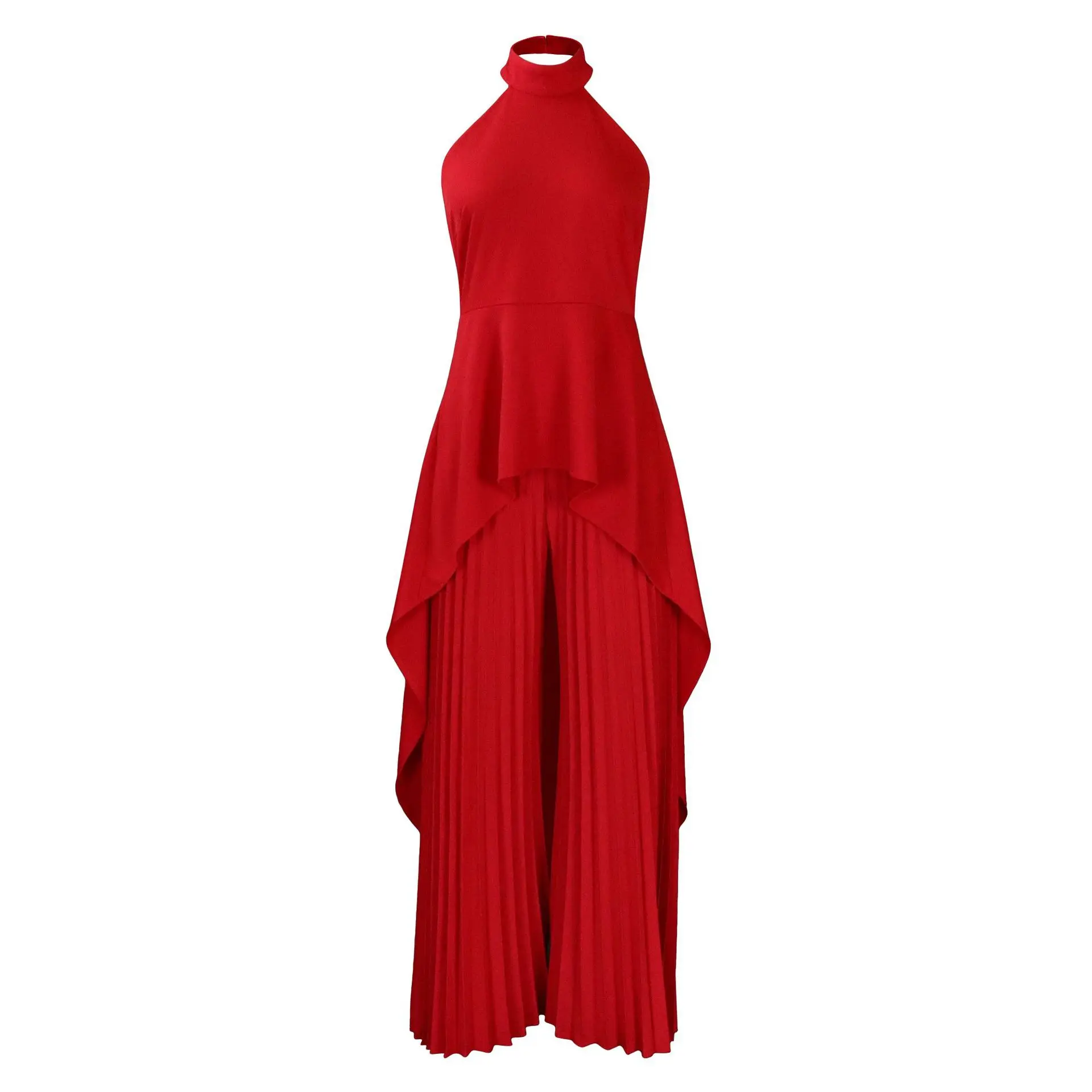 Elegant Tow Piece Set Women Outfit 2023 Backless Top Hundred Pleated Wide Leg Pants Trousers Suit Summer Office Lady Suit