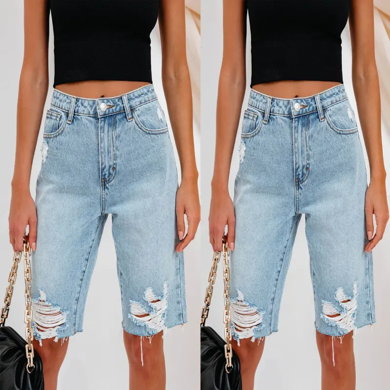 Jeans Denim Pant Women Knee Length Pants Pockets High Waist Casual Straight Trousers Y2k Streetwear Mom Club Summer 2025
