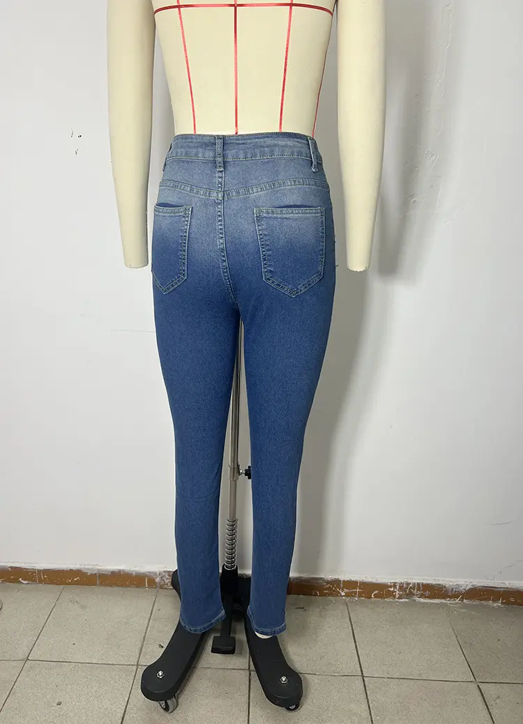 Jeans Women Hole Denim Pencil Pants Ripped Distressed Washed Stretch Mom High Waist Straight Ankle Length Trousers Streetwear