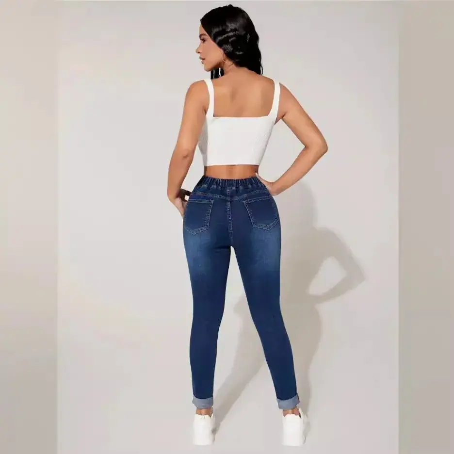 Stretch Pencil Pants Women High Waist Lace Up Distressed Denim Ankle Length Trousers Slim Denims 2025 Streetwear Vintage Jeans