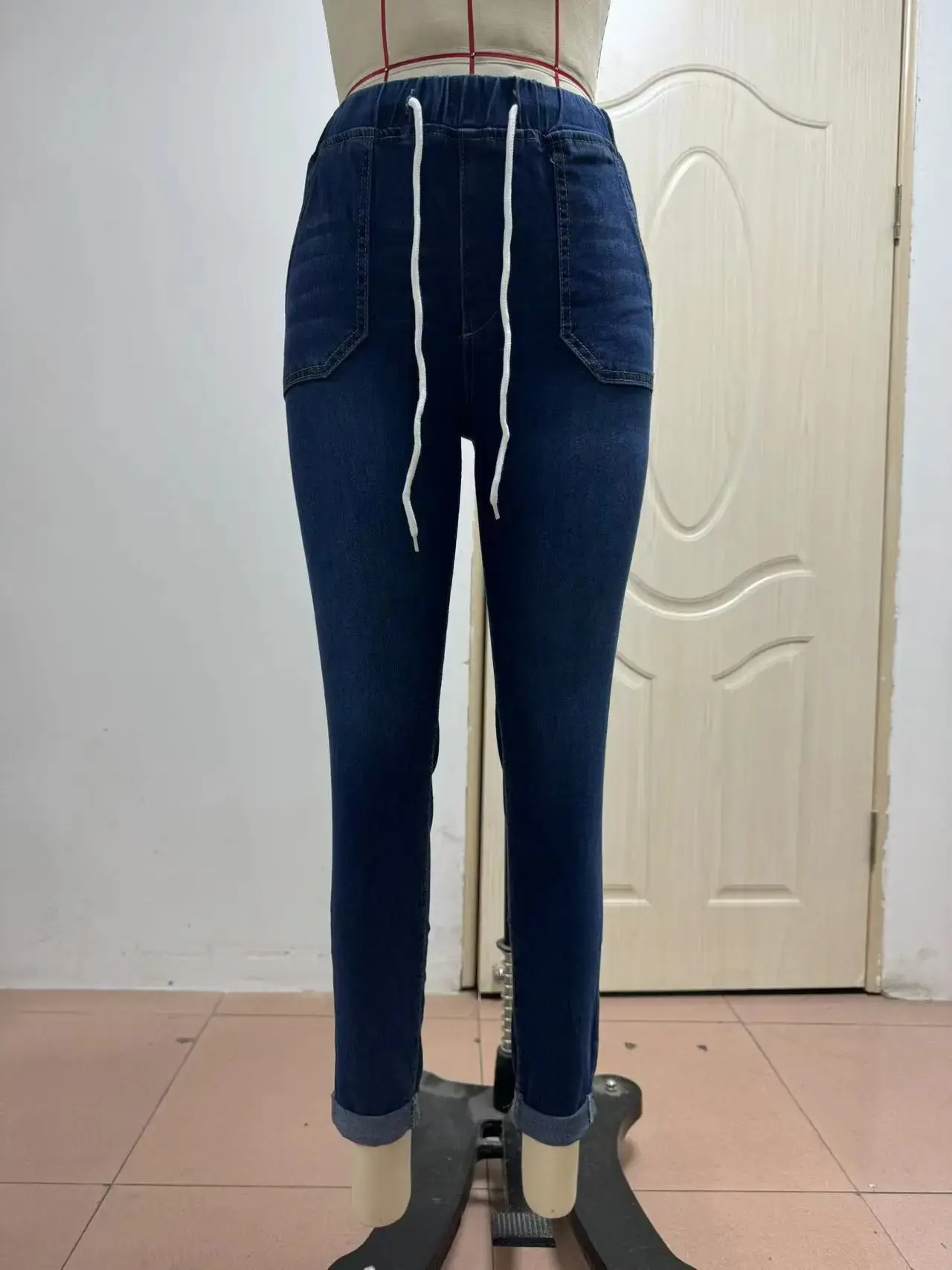 Stretch Pencil Pants Women High Waist Lace Up Distressed Denim Ankle Length Trousers Slim Denims 2025 Streetwear Vintage Jeans