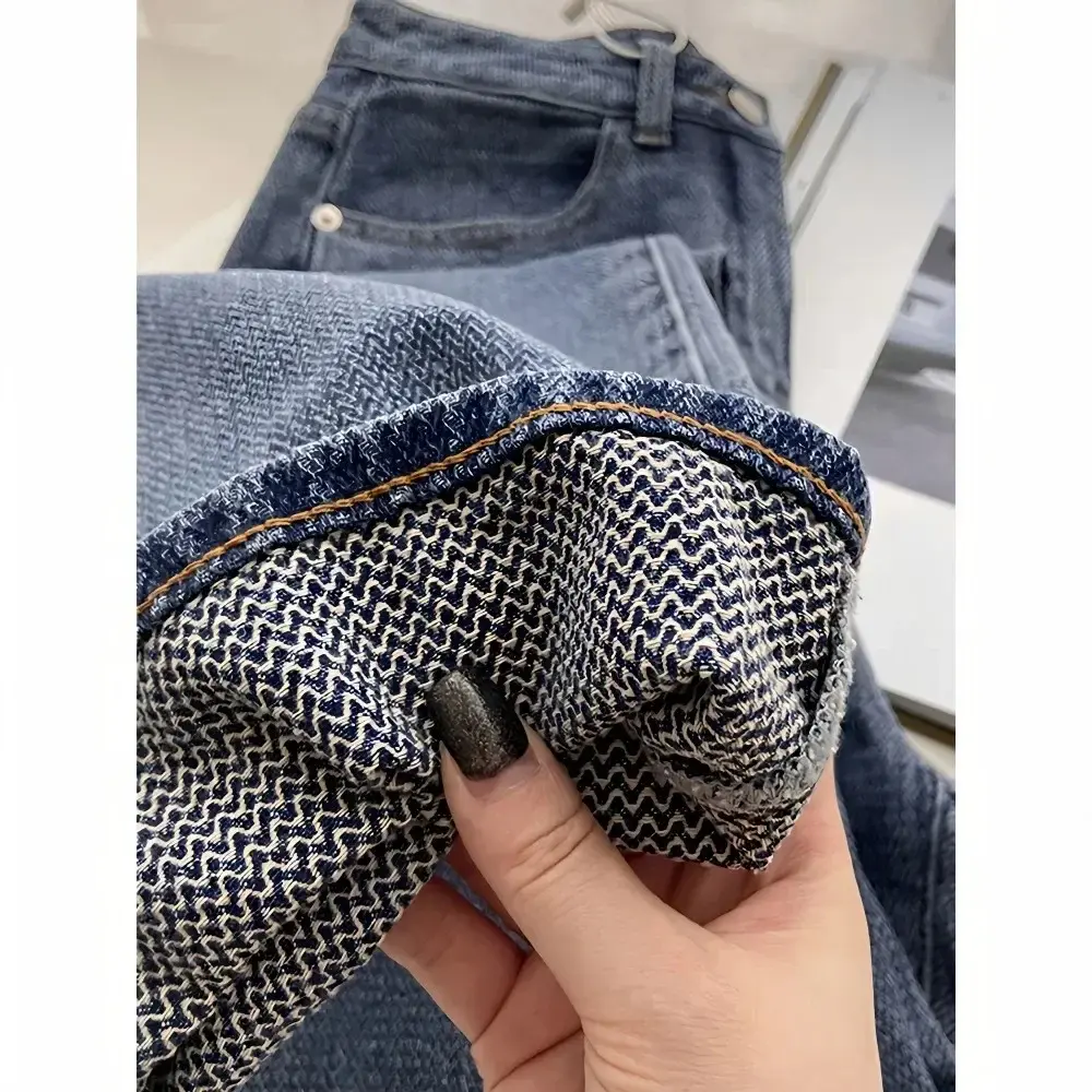 Jeans Women Wide Leg Pants Denim High Waist Zipper Fly Vintage Pockets Button Floor Length Trousers Straight Casual Denims