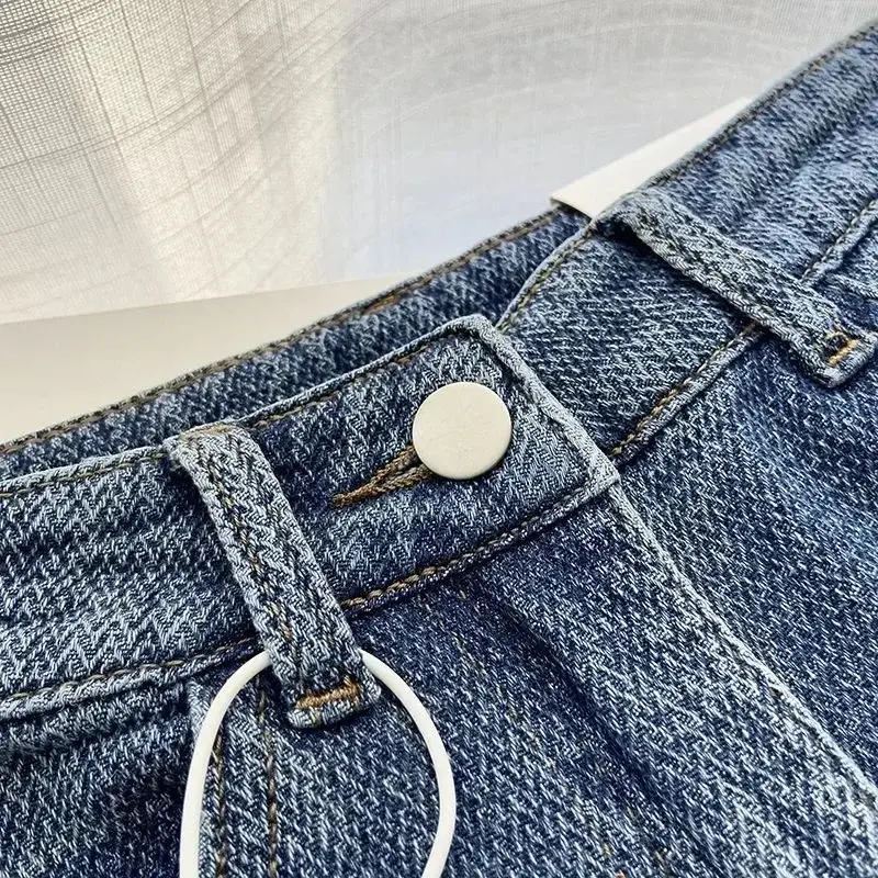 Jeans Women Wide Leg Pants Denim High Waist Zipper Fly Vintage Pockets Button Floor Length Trousers Straight Casual Denims