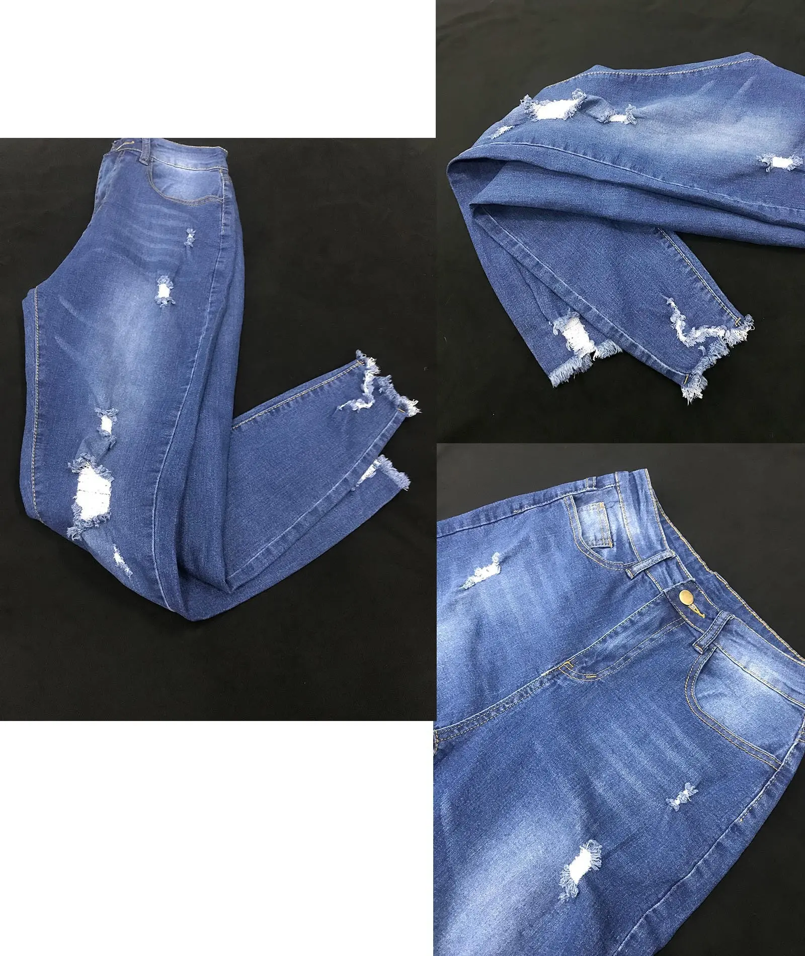 Jeans Women Hole Denim Pencil Pants Ripped Distressed Mom Washed Skinny Stretch High Waist Streetwear Ankle Length Trousers 2025