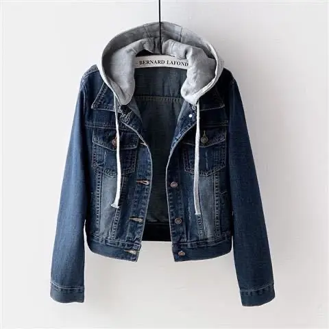 Women Denim Cost Hooded Single Breasted Button Jackets Patchwork Outerwear Cardigan Pockets High Street Warm Solid Slim Fit