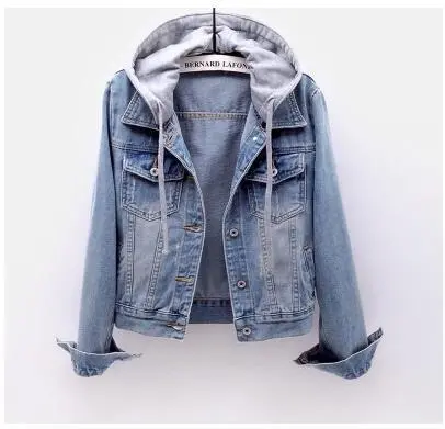 Women Denim Cost Hooded Single Breasted Button Jackets Patchwork Outerwear Cardigan Pockets High Street Warm Solid Slim Fit