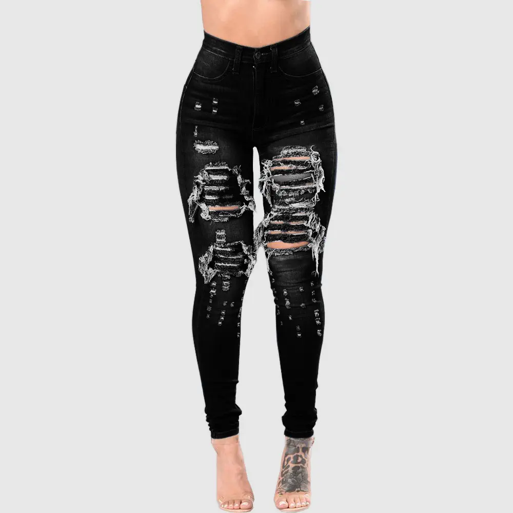 Jeans Women Hole Denim Pencil Pants Ripped Skinny Ankle Length Trousers Stretch High Waist Distressed Washed 2025 Streetwear