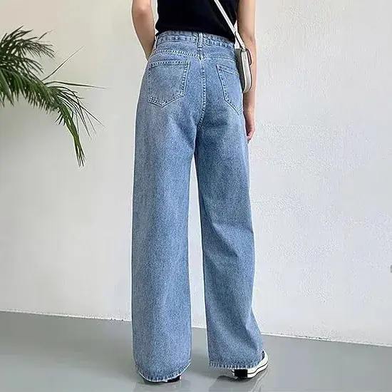Jeans Women Denim Wide Leg Pants Mom High Waist Washed Distressed Pockets Floor Length 2025 Streetwear Basis Straight Trousers
