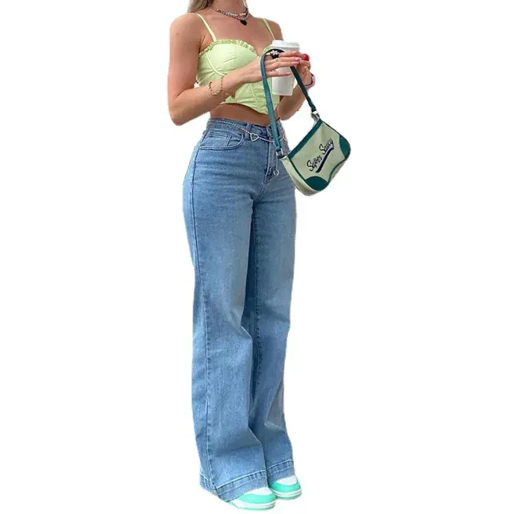 Jeans Women Straight Pants 2025 Streetwear Mid Waist Distressed Washed Mom Jenas Floor Length Vintage Basics Trousers Denim