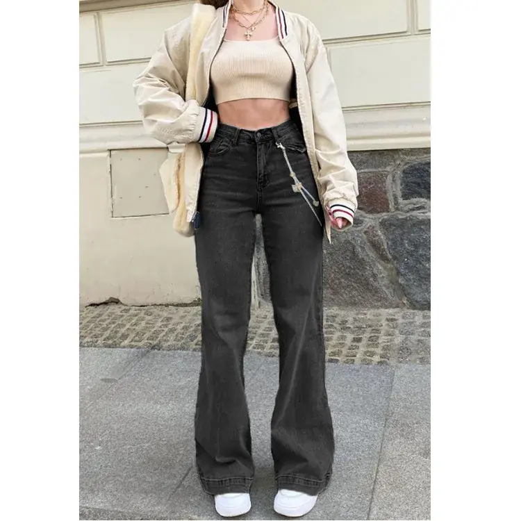 Jeans Women Straight Pants 2025 Streetwear Mid Waist Distressed Washed Mom Jenas Floor Length Vintage Basics Trousers Denim